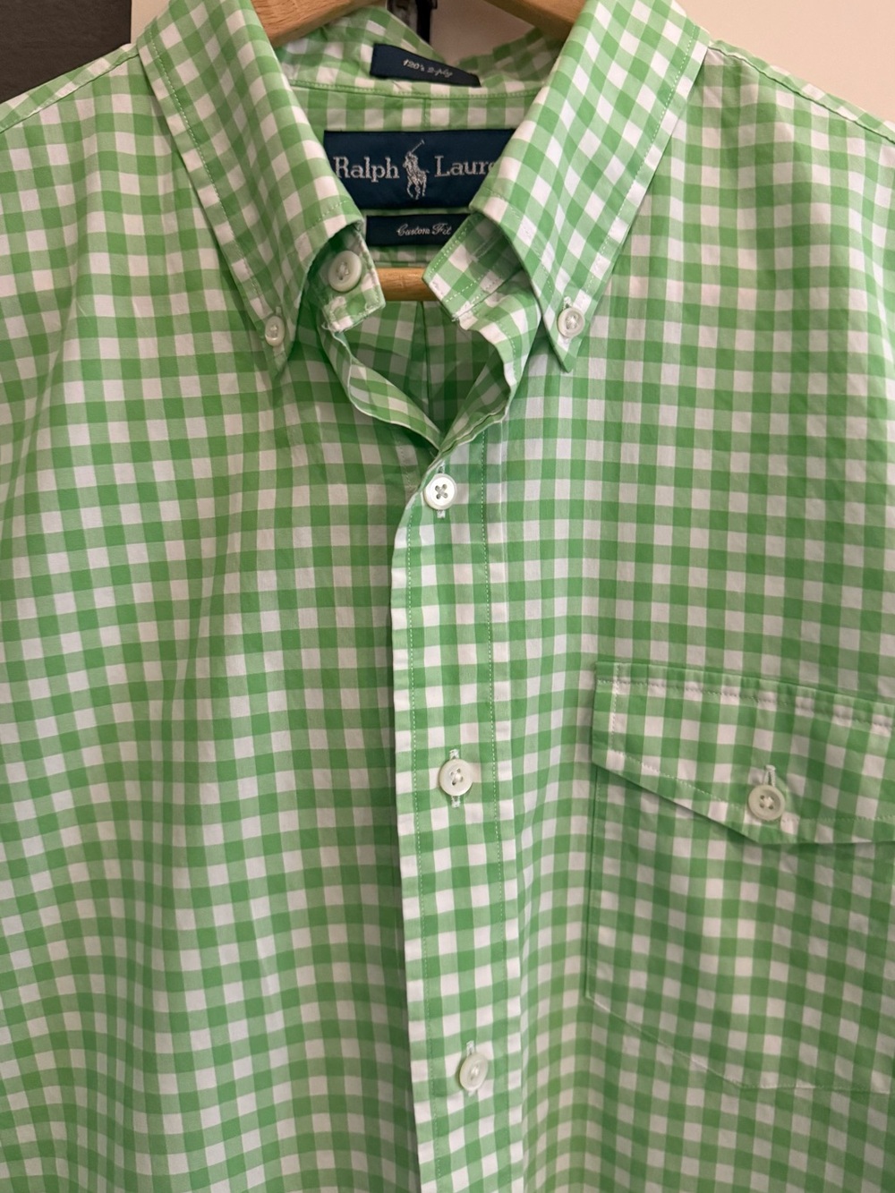 Ralph Lauren Light Green and White Gingham Button-Down Shirt